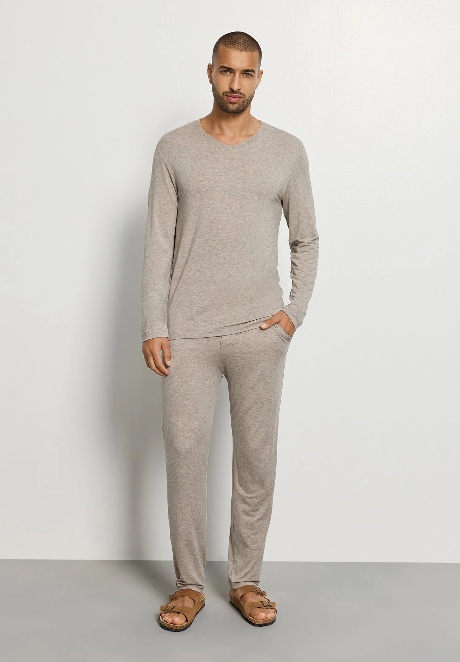 Casuals L/SLV Shirt V-Neck | hazelnut melange 075036-073115 - Image 5