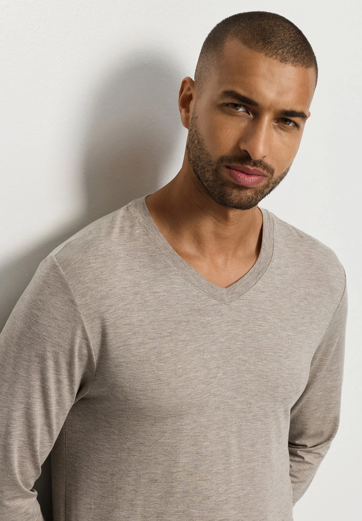 Casuals L/SLV Shirt V-Neck | hazelnut melange 075036-073115 - Image 6