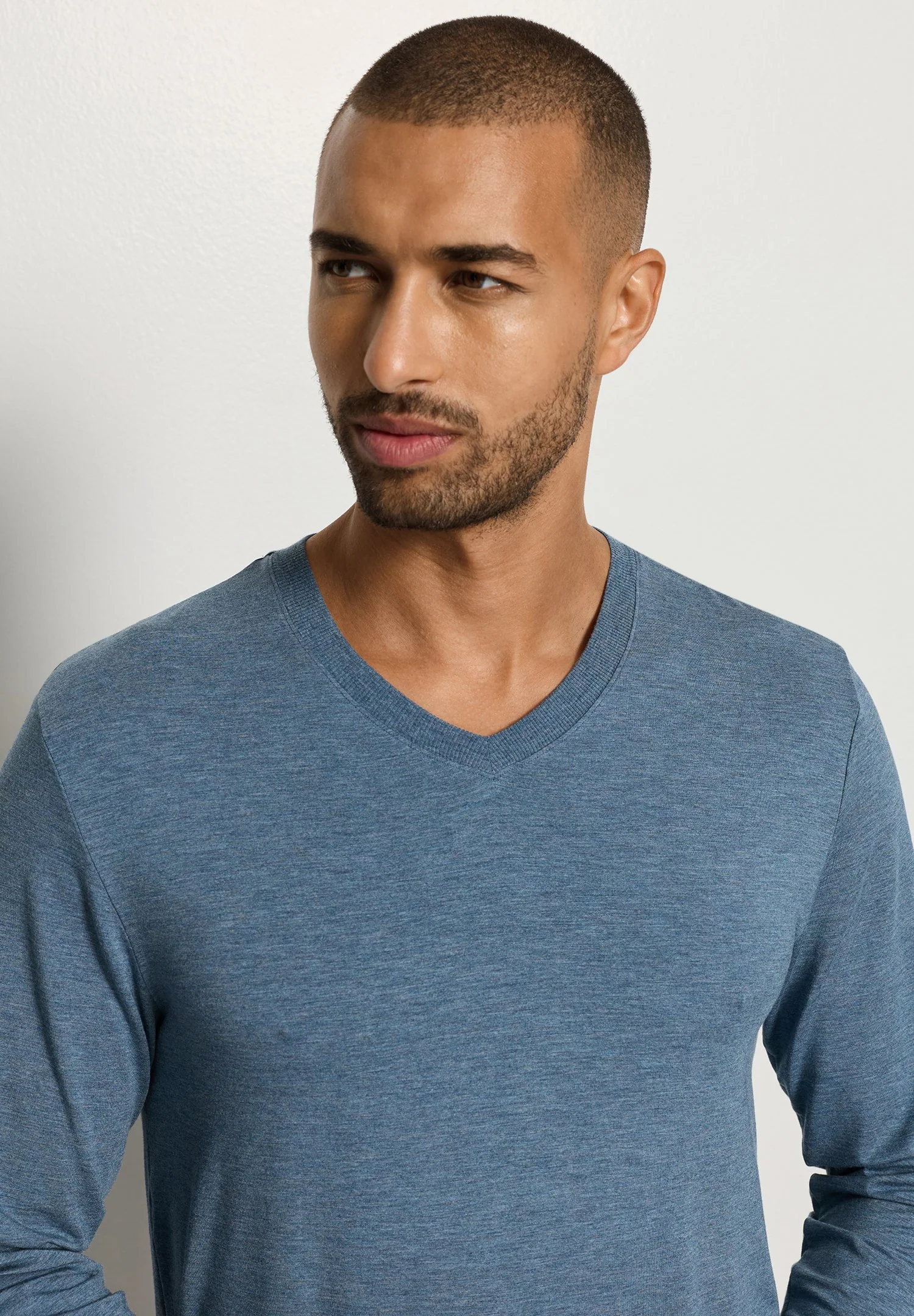 Casuals L/SLV Shirt V-Neck | retro blue melange 075036-073082 - Image 6
