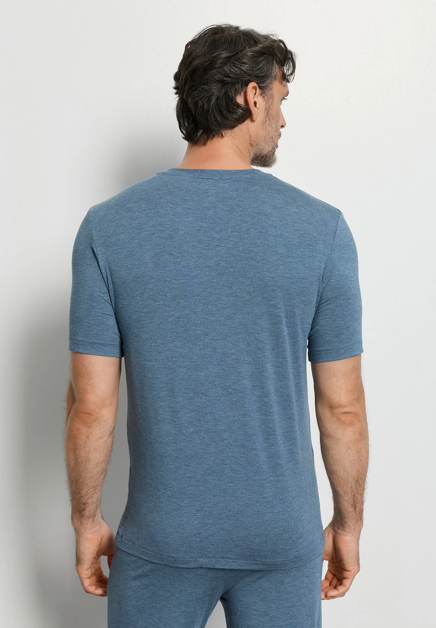 Casuals S/SLV Shirt V-Neck | retro blue melange 075035-073082 - Image 4