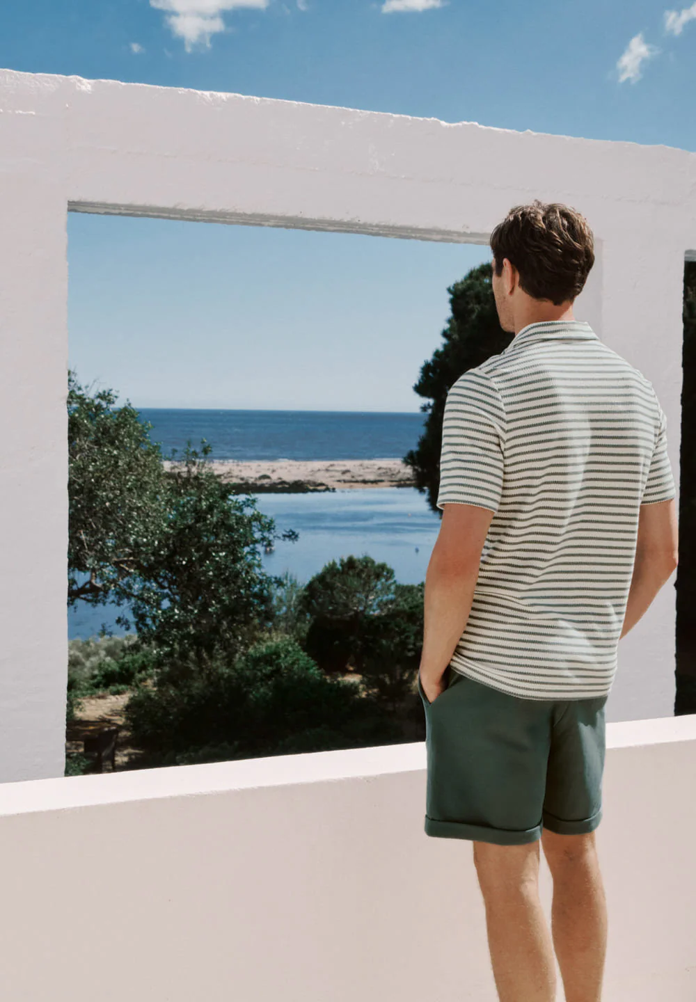 Travelwear S/SLV Shirt V-Neck | studio green stripes 075865-073114 - Image 7